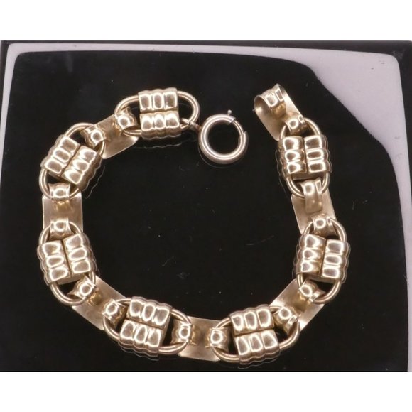 Vintage Signed Napier Gold Plated Sterling Ring Construction Link Bracelet - Picture 7 of 12